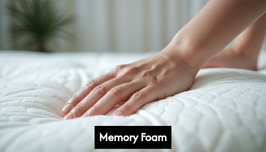 hand pressing into a conforming memory foam mattress. s1cv0qd3dfdtrtu dx4f2