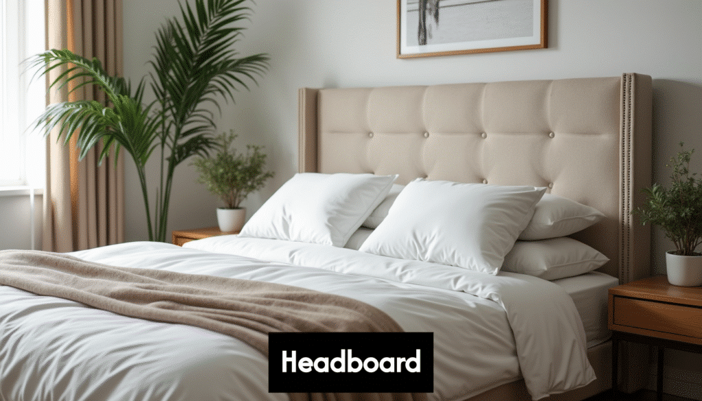 stylish bed with an elegant headboard in a bedroom. qljzi3byn6gs pmhsfker
